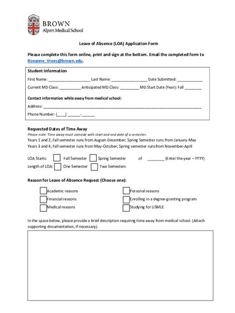 Fillable Online Leave Of Absence LOA Application Form Please Complete