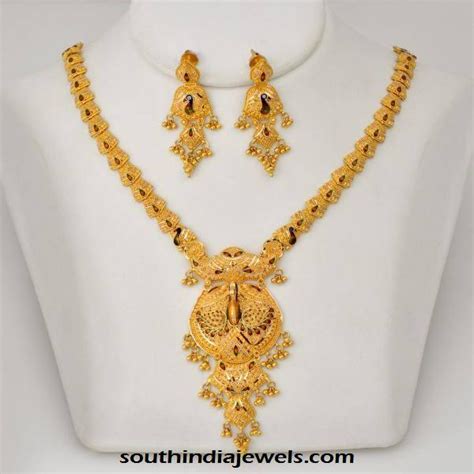 Latest Model Gold Necklace With Earrings South India Jewels