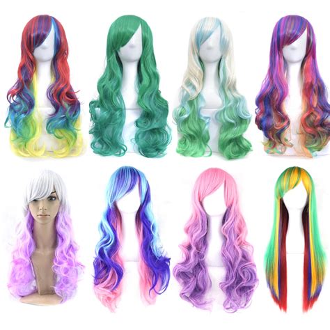 Soowee Lange Ombre Regenbogen Cosplay Per Cke Mit Pony Rot Gelb Lila