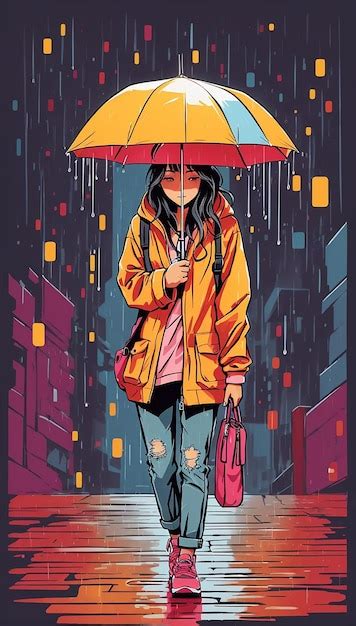 Premium AI Image | Anime girl under an umbrella in the rain