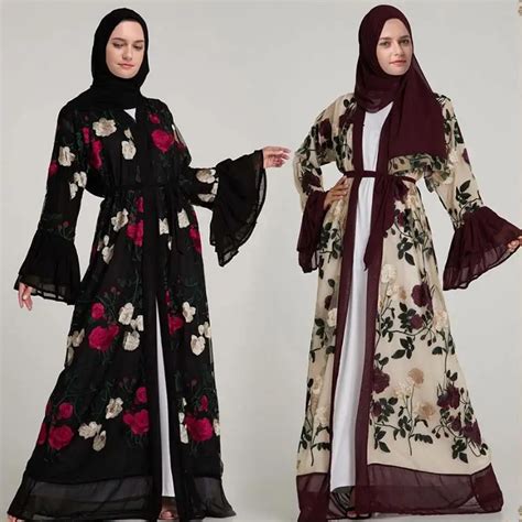 Adult Muslim Silk Fabric Embroidery Abayas Fashion Dubai Islamic Flare