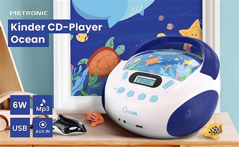 MOOOV 477170 CD Player für Kinder Ozean mit USB AUX IN Port blau