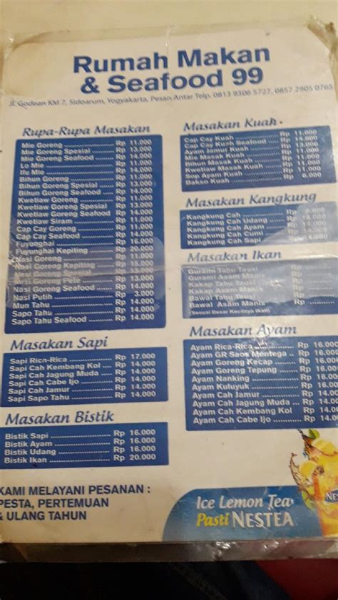 Menu At Rumah Makan Seafood Restaurant Godean Jalan Godean Km