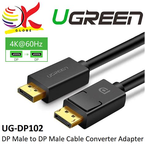 Ugreen Display Port Dp Male To Dp Male Cable Converter Adapter Support 4k And Gold Plated