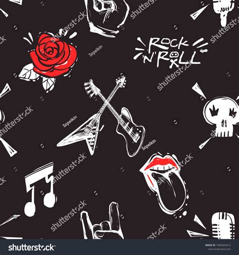 Rock Roll Seamless Pattern Rocknroll Signs Stock Vector Royalty Free 1069929413 Shutterstock