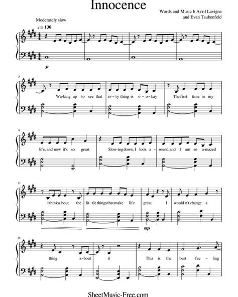 Innocence Sheet Music Avril Lavigne - ♪ SHEETMUSIC-FREE.COM