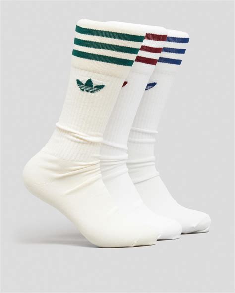 Adidas Solid Crew Socks 3 Pack In White Crystal White Wonder White