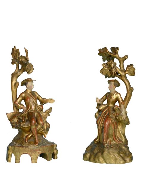 Paire De Sculptures En Bois Polychrome Xviiie Si Cle N