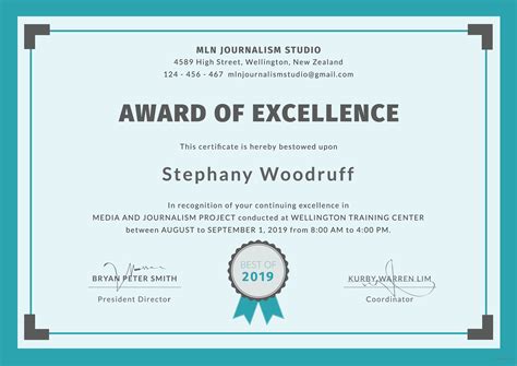 Certificate Of Excellence Sample at Keith Herrera blog