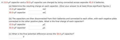 Solved 150−μf Capacitor And A 500−μf Capacitor Are Charged