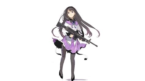 Female Anime Character Holding Rifle Wallpaper Anime Mahou Shoujo