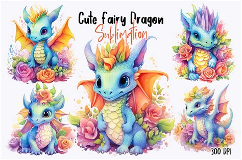 Cute Fairy Dragon Sublimation Clipart Graphic By Aspectstudio