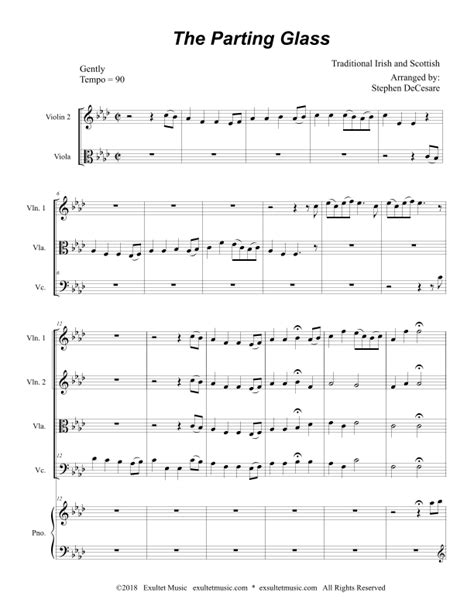 The Parting Glass For String Quartet And Piano Arr Stephen Decesare By Traditional Sheet