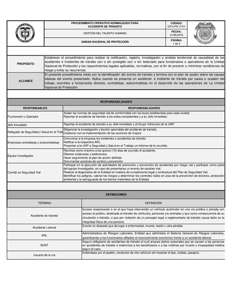 Gth Pr V Procedimiento Operativo Normalizado Para Accidentes De