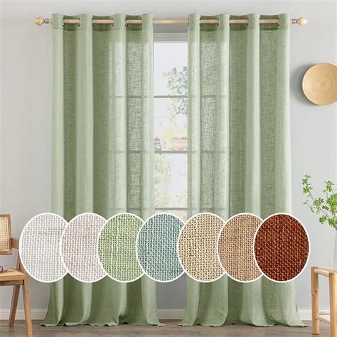 Miulee Sage Green Linen Curtains 84 Inch Length 2 Panels Set For Bedroom Living Room