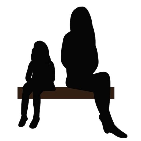 Premium Vector | Vector isolated silhouette little girl sitting with mom