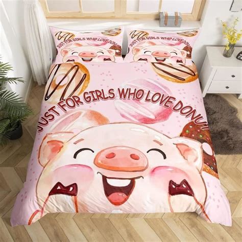 Housse De Couette 220X240 Cochon Mignon Parure De Lit Fille Kawaii