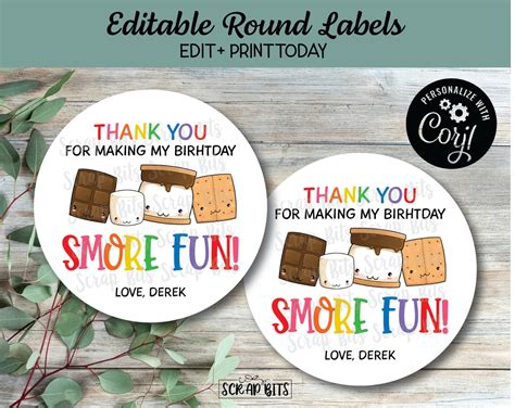 Editable Printable Smores Birthday Labels Thank You For Making My