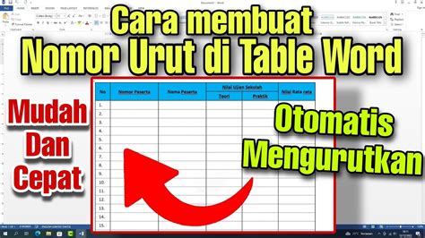 Cara Membuat Nomor Urut Di Table Word Secara Otomatis Dan Cepat YouTube