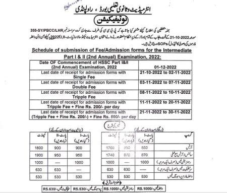 BISE Rawalpindi Board HSSC 2nd Annual Exam Registration Schedule 2022