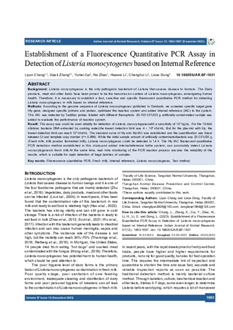 Pdf Establishment Of A Fluorescence Quantitative Pcr Assay In