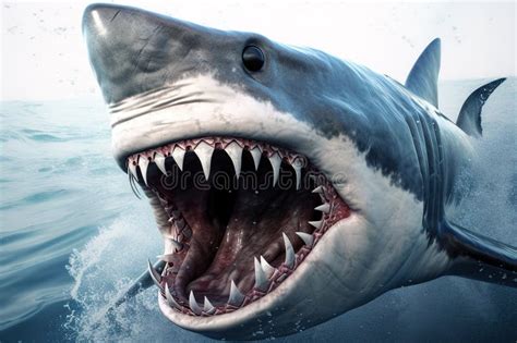 An Angry Big Shark Opens Its Mouth Wide with Sharp Teeth. Animal. Fish ...