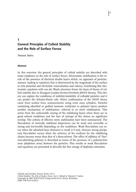 Pdf General Principles Of Colloid Stability And The Role Of