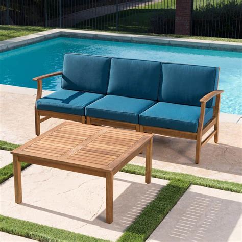 Noble House Giancarlo Teak 4 Piece Wood Outdoor Patio Conversation Set