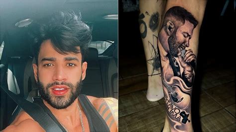 Fã de Gusttavo Lima tatua rosto do cantor na panturrilha da perna