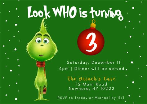 Grinch Invite Christmas Birthday Invitation Grinch Invitation Canva Editable Template