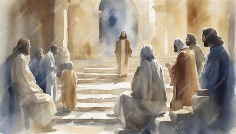 Premium PSD | Watercolor painting of Jesus Christ visiting the Temple ...