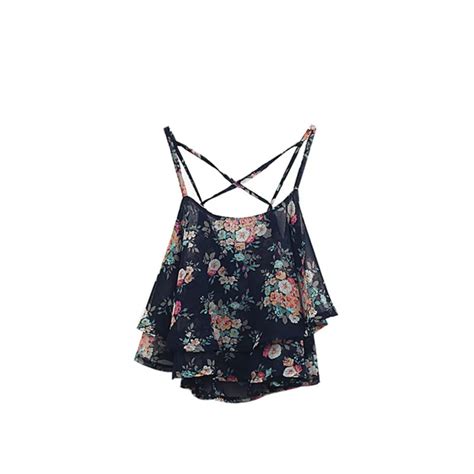 Sexy Spaghetti Strap Floral Print Chiffon Camis Floral Print Tanks Tops