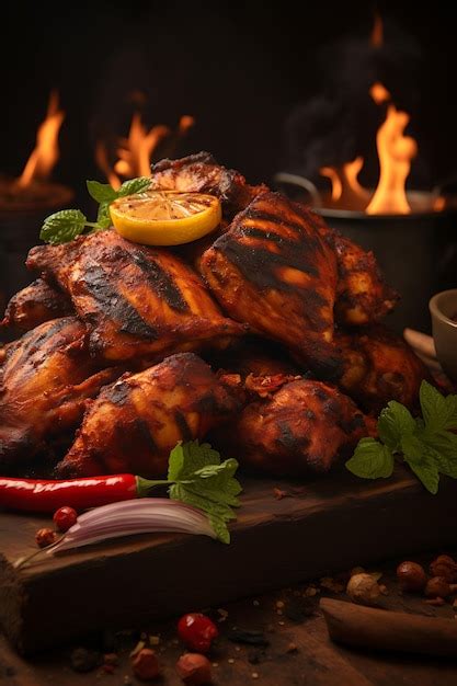 Premium Photo Layout Of Tandoori Chicken Dish With Grilled Chicken