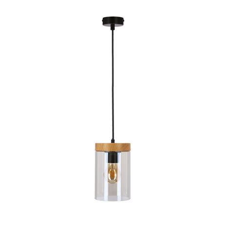 Wels lampa wisząca czarny drewniany 1x40W E27 klosz dymiony