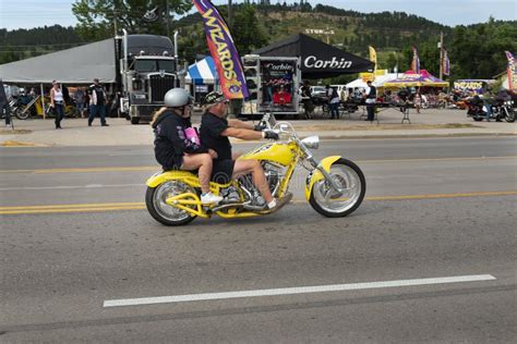 Woman Rider Sitting On Her Bike In The City Of Sturgis In South Dakota