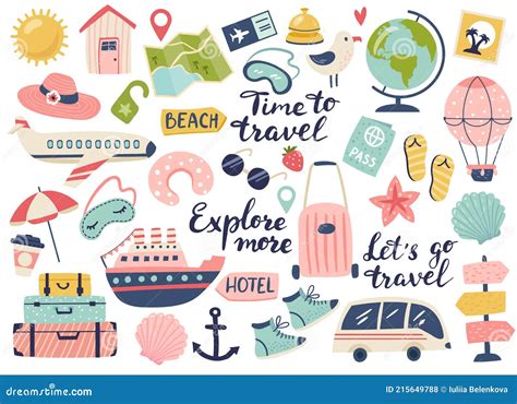 Travel and Adventure Tourism, Travel Abroad, Summer Vacation Trip Set ...