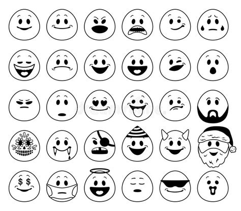 Sistema Del Vector De Emoticons En Estilo Del Esquema Ilustración Del