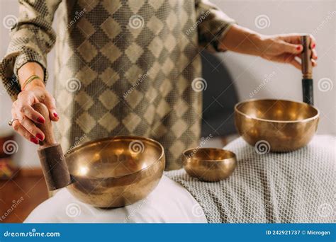 Tibetan Singing Bowl In Sound Therapy Stock Image Image Of Bathing