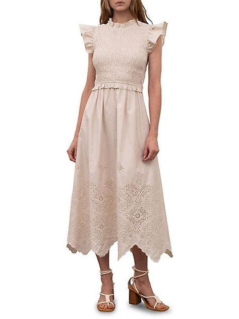 Smocked Eyelet Midi Dress