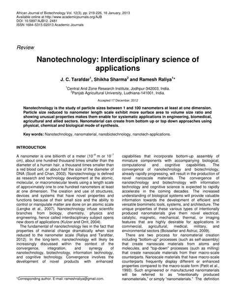 (PDF) Nanotechnology: Interdisciplinary science of applications