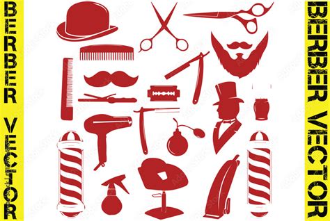 Vintage Barber Elements Set Vector Monochrome Collection Barbershop