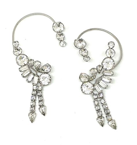 Vintage Dangle Rhinestone Around The Ear Earrings Uns Gem