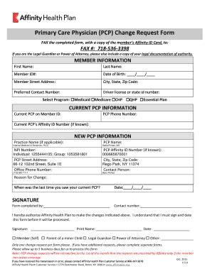 Primary Care Physician PCP Change Request Form Fill And Sign