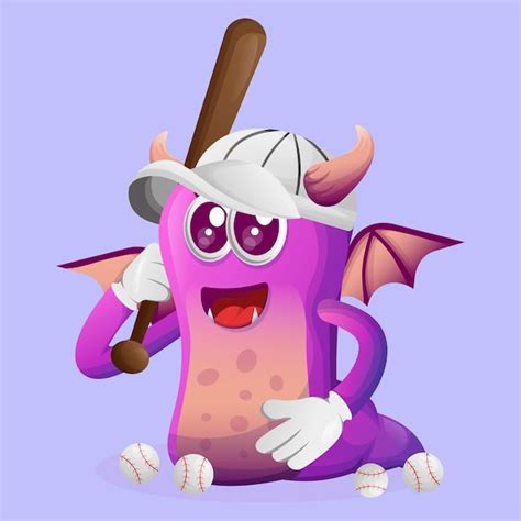 Premium Vector Cute Purple Monster Playing Baseball