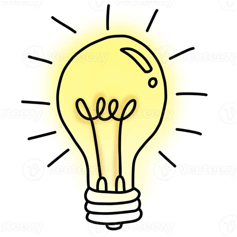 Drawing Of Light Bulb Isolated On Transparent Background For Usage As