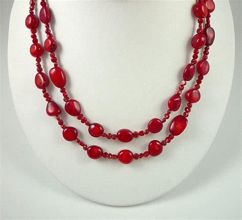 Long Red Coral Necklace Genuine Red Bamboo Coral Bead Necklace Etsy