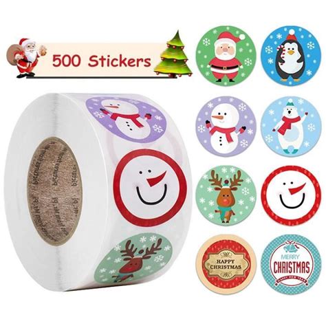 Autocollants de Noël Gommettes Noël Ronds Étiquettes de Noël Stickers