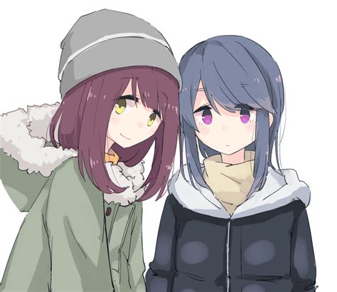 Safebooru 2girls Blue Hair Brown Hair Fur Trim Green Eyes Hat Jacket Long Hair Medium Hair