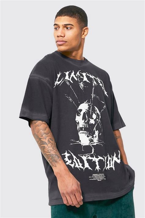 Mens Oversized Washed Graphic Skull T Shirt Boohoo Uk