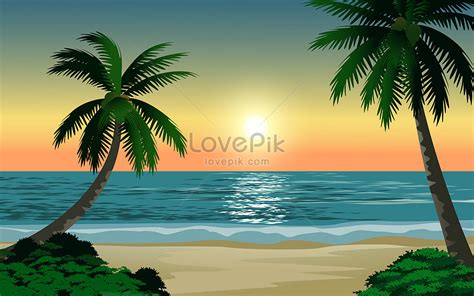 Beautiful tropical beach sunset illustration image_picture free download 450004794_lovepik.com